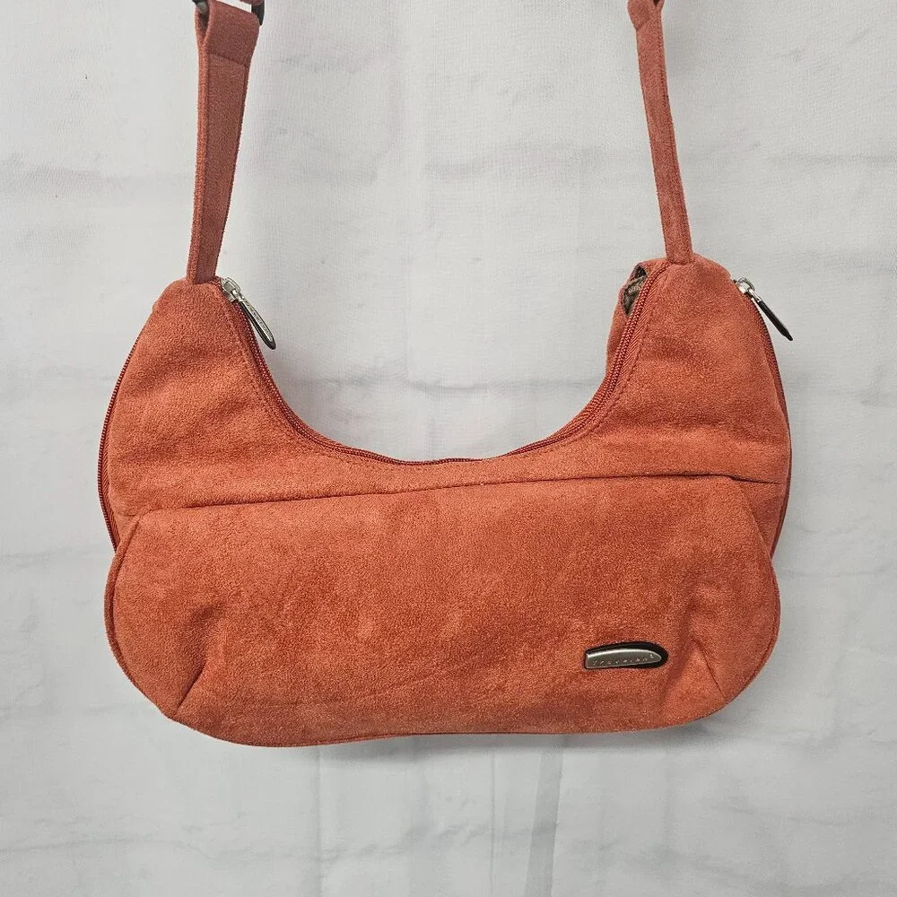 Vintage Travelon Hobo Bag Microsuede Orange Travel Boho Crossbody Expandable